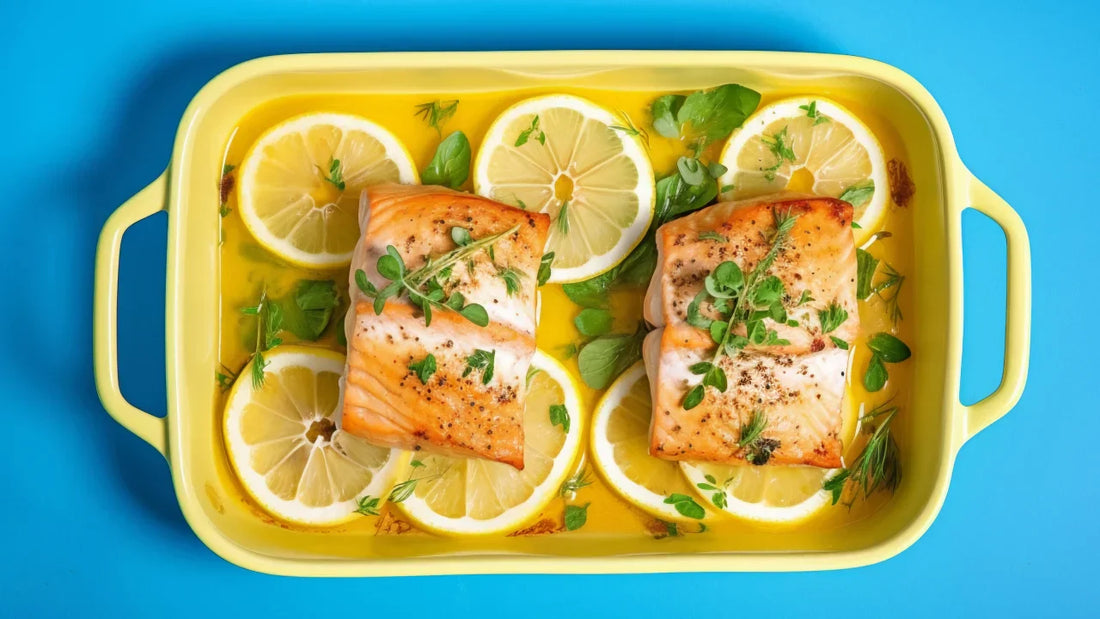 Salmon tray bake with lemon